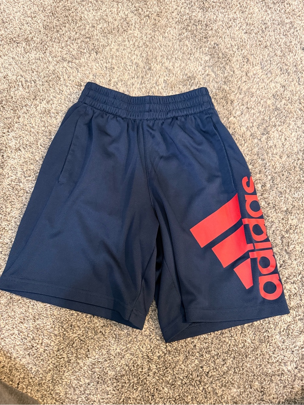 adidas Navy Shorts with Red Logo Panel